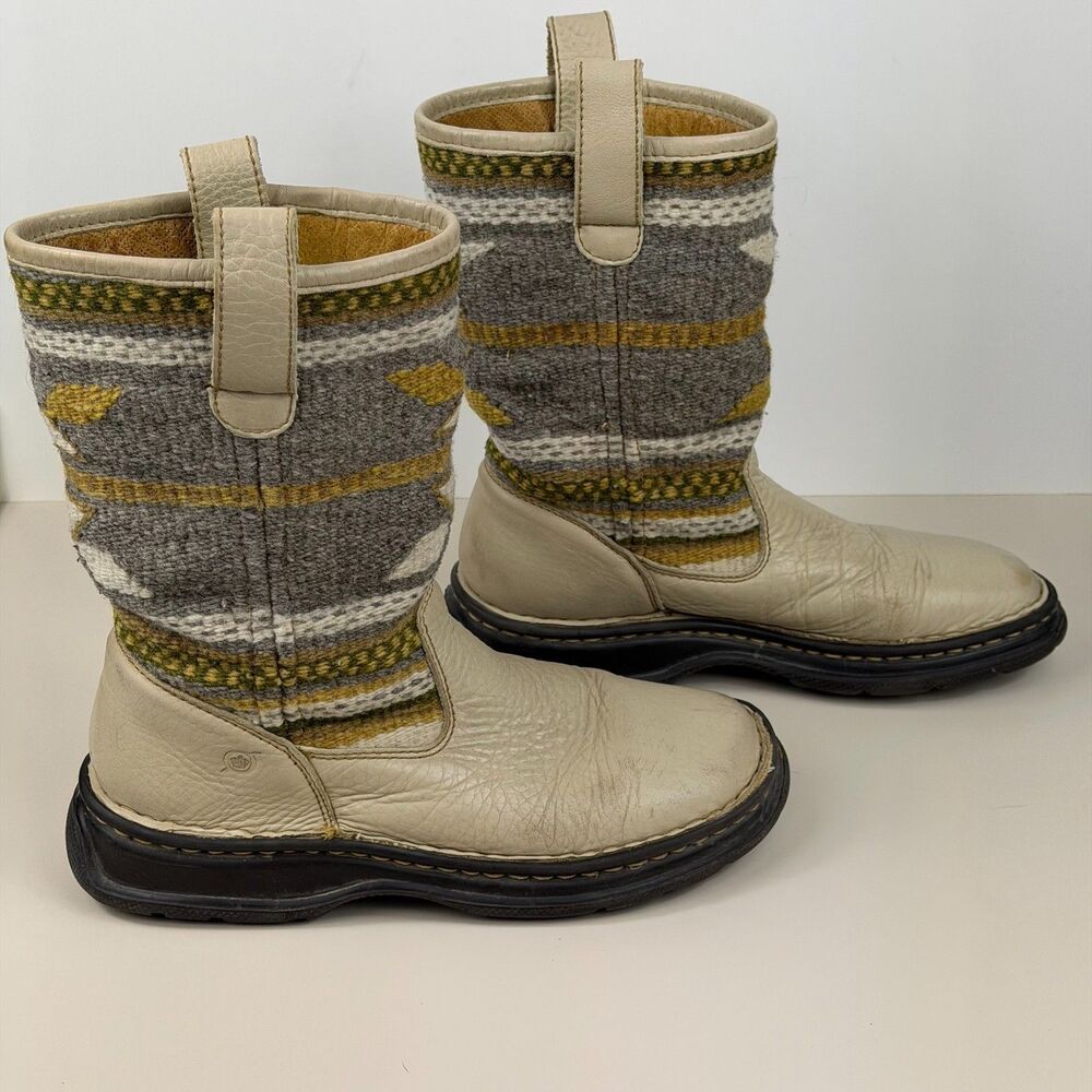 Vintage Born Leather Wool Kilim Tapestry Boots Womens 7 38 Southwestern Boho - Picture 8 of 13